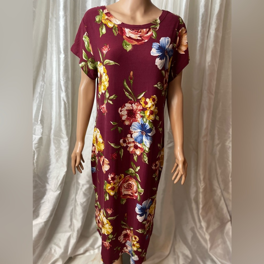 Cleo - Burgundy Floral Maxi Dress, Size: 1X
